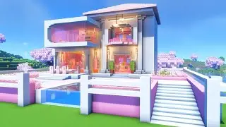 Minecraft How to Build a Cherry Blossom ULTIMATE Modern House Tutorial #