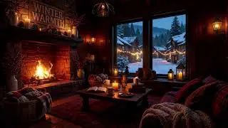 Warm Night Piano & Relaxing Crackling Fireplace ❄🔥 Cozy Winter Cabin Ambience for Reading, Studying