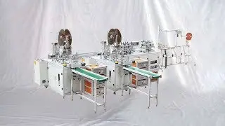 Disposable face masks making production line integrated with boxes cartoning สายการบรรจุหน้ากาก