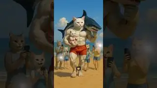 🐾 Kitten Overboard!  Brave Dad Cat Battles a Shark to Save His Little One #catshorts#cat #sad#shorts