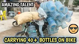 Amazing Skill! Carrying 40 Empty Water Bottles on a Bike | Incredible Balance | Talented Man