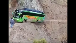 Dangerous Roads Bus Nearly Falls off Cliff Crossing Extremely Muddy Steep Hill