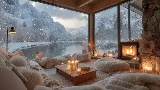 Warm Fireplace by the Winter Lake 🍁 Soothing Piano & Crackling Fireplace Sounds for Peaceful Sleep