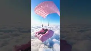 🪂💗 Flying Couch! Parachuting on a Pink Sofa in the Sky | AI Kiling Dream Scene #aiart#aivideo