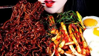 ASMR HOMEMADE BLACK BEAN NOODLES, KIMCHI, 직접 만든 파김치 먹방, 짜파게티 먹방, 짜장라면 먹방MUKBANG/EATING SOUNDS