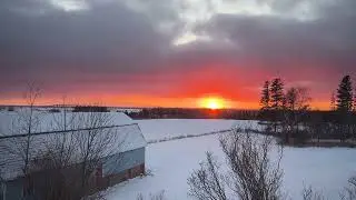 Snow-Covered Backyard with Sunset over Federal Bridge