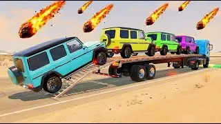 Flatbed Trailer McQueen |Transportation with Truck - Lava pit vs Cars vs Train - BeamNG.Drive #8