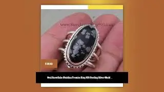 Oval Snowflake Obsidian Promise Ring 925 Sterling Silver Obsidian Ring Stone Stacking Ring Silver...