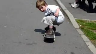 6 year old skateboarder Luke Schoonbrood doing a coffin