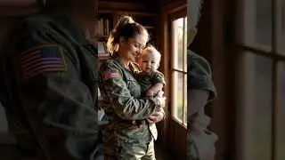 Female soldier with her baby in books library #soldiers #troops #motherlove #military #short #ai