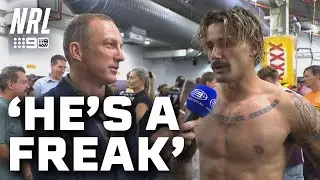 Brisbane Broncos’ are left in awe of Payne Haas after freakish Try: In the Sheds | NRL on Nine