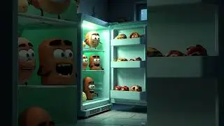 Fat Cat and the Living Fridge  Midnight Bites #FatCat #PixarStyle #FunnyCat #HorrorComedy #funnycat