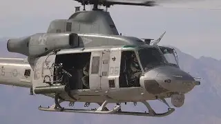 USMC UH-1Y Venom Light Attack Helicopter Aerial Gunnery Range • Gunner, Cockpit View • El Centro, CA
