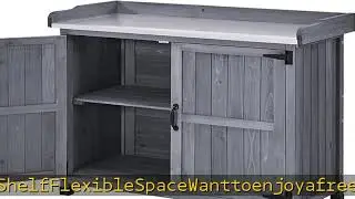 Topeakmart Potting Bench Table - Wooden Storage Cabinet with Removable Shelf & Flexible Space & Met