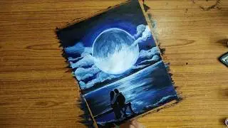 Painting of moon light | beach night | painting of couple | dark night painting| acrylic painting |