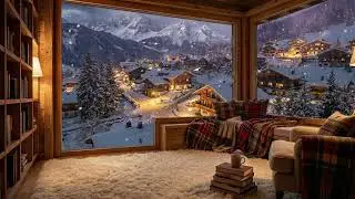 8 Hour Cozy Window Snowfall Ambience for Sleep and Relaxation | Winter Cabin Comfort Sound
