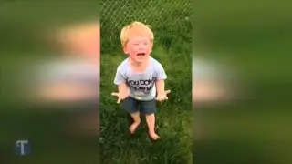 Little guy reacts after stepping in dog poop for first time