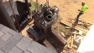 Moving Beams and Wichmann Engine Into Place With Northwest 80D Crane - Zagray Farm Museum