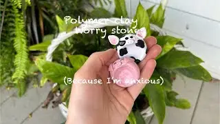 Making polymer clay worry stones! 🐮🐷 #polymerclay #anxiety #art 