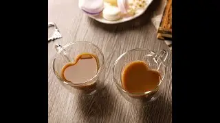 Beddinginn 2 Pcs/Set Heart Shaped Double Layer Milk Glass Heat Resistant Drinkware for Home Party