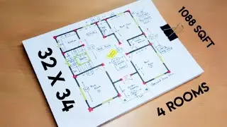 1088 sqft best house plan II 32 x 34 accha ghar ka naksha II 4 room house design