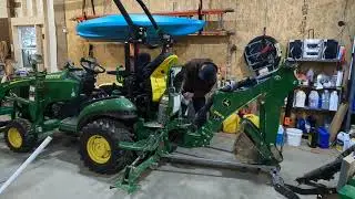 1025R 260B Removing Hitch & Attaching Backhoe Real Time