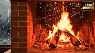 🔥 Cozy Fireplace with Crackling Fire and Gentle Rain Sounds | Relaxing & Calm Atmosphere