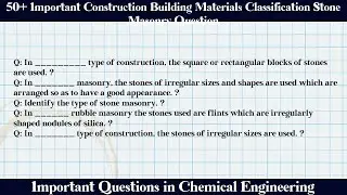 MCQ Questions Construction Building Materials Classification Stone Masonry with Answers