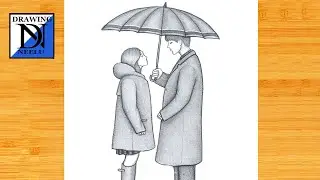 How to draw a Romantic Couple with Umbrella -Pencil sketch || Couple drawing for beginner || Drawing