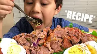 COOKING AND EATING KID'S FAVORITE STEAK SALAD *FAMILY RECIPE* | Mini Phan Club