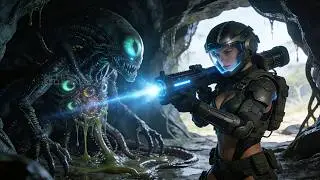 Action film! The soldier queen storms an alien nest,battling a giant xenomorph in an epic showdown.