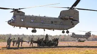 Переброска по воздуху M777 артиллерии с помощью CH-47 Chinook