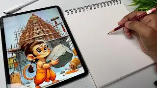 Hanuman Ji Drawing,  Ram Mandir Drawing,  Outline Tutorial 😍