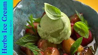 Herbs & Yogurt Ice Cream with Grilled Peaches & Olive Oil – Summer dessert recipe