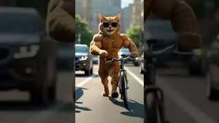 Muscular Cat Shocks Everyone! Coolest Feline on the Street with a Bike #CatWithSunglasses #funny