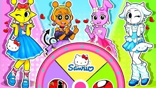 Sprunki Song: SANRIO GIRLS SPIN THE FASHION WHEEL WHO WILL WIN THE CUTEST LOOK | Paper DIY