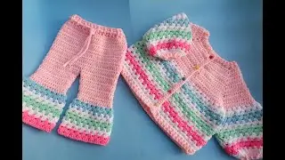 Crochet Baby Jacket/ How to Crochet Granny Square Cardigan/ Top-Down Sweater for beginners