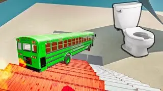 BeamNG Drive &ndash; School Bus Jumps Down Massive Stairs | Extreme USA Bus Crash Physics
