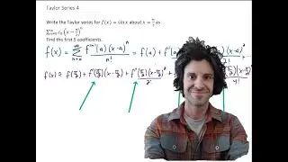 Write the Taylor series for f(x)=sin⁡x  about x=π/2. Find the first 5 coefficients.