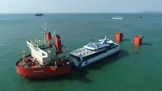 Loading two ropax passenger ferries on semi-submersible m/v Sun Rise
