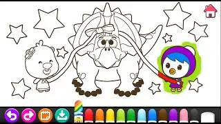 23 Mewarnai Pororo Dan  Dinosaurus | Pororo Dinosaur Coloring Painting Drawing Art