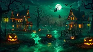 Relaxing Halloween Ambience 🎃 Night Stroll in a Spooky Village 👻 Haunted Sounds & Halloween Music