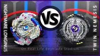 NIGHTMARE LONGINUS.Ds vs TWIN NEMESIS.3H.J | ON REAL LIFE BEYBLADE STADIUM