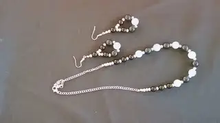 Elegant Black Jade, Blue Jade & Gray Crystal Jewelry Set -  Christmas Eve Party Set. 