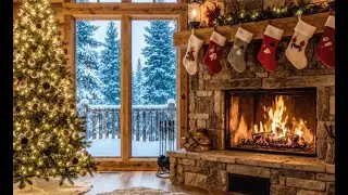 Cozy Mountain Cabin Christmas Ambience 🎄 Crackling Fireplace, Stockings & Gentle Snowfall