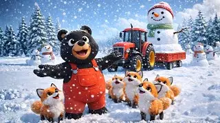 Bear Farmer&rsquo;s Cold Season Fun &ndash; Big Snowman and Fox Cub Play | Vehicles Farm Animated
