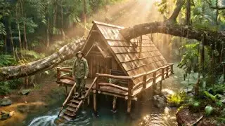 Built a Hanging Tree House Over a River | Bushcraft Survival Shelter | Off-Grid Tree House