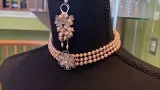 Jewelry set Multilayer Pearl Choker Necklace Crystal Pendant for women OOAK