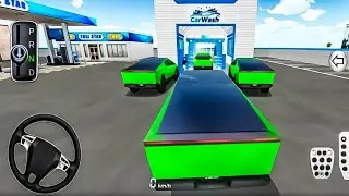 All Electric Tesla Green car parking The Gass Pump Driving Mobile Driving game-3D Green Cyber Truck