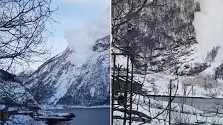 Buss sekunder unna sn&oslash;skred i Geiranger